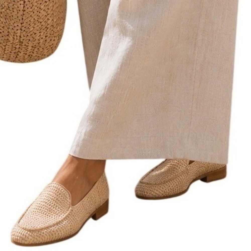Kaanas Women's Natural Raffia Woven Pointed Toe Chic Slip On Flat Loafers Size 6